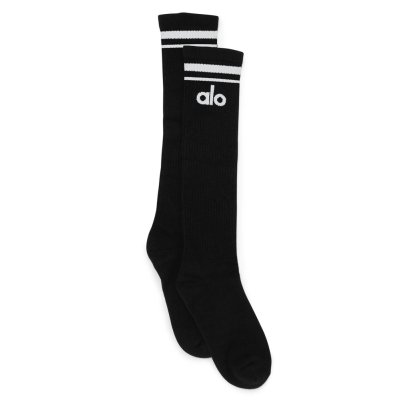 Alo Yoga Knee-High Throwback Socken Damen Schwarz Weiß | HFUSWA617