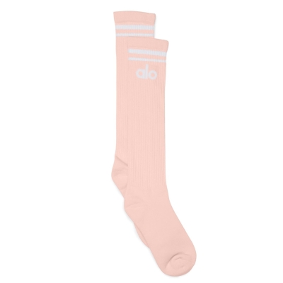 Alo Yoga Knee-High Throwback Socken Damen Rosa Weiß | VWIXCN560