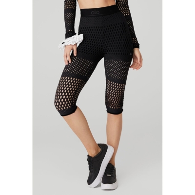 Alo Yoga Mesh High-Taille Haute Summer Caprihose Damen Schwarz | BOZWFD189