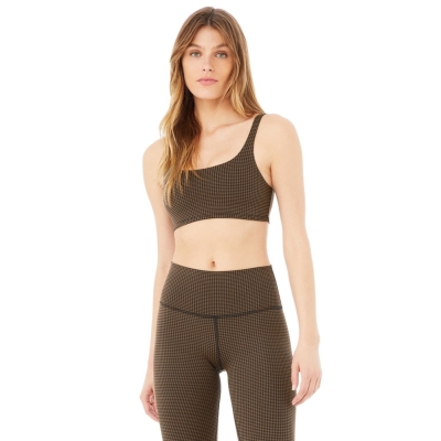 Alo Yoga Micro Houndstooth BHs Damen Kaffee Schwarz | LNYDJQ706