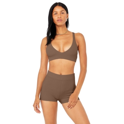 Alo Yoga Micro Waffle Pleasant BHs Damen Kaffee | EAKGQX201