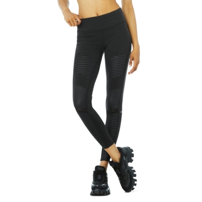 Alo Yoga Moto Leggings Damen Schwarz | TJZCYL761