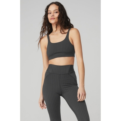 Alo Yoga Pinstripe BHs Damen Grau Schwarz | SIFDWK341