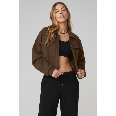 Alo Yoga Renown Cropped Button-Up Pullover Damen Kaffee | EKUVOL458