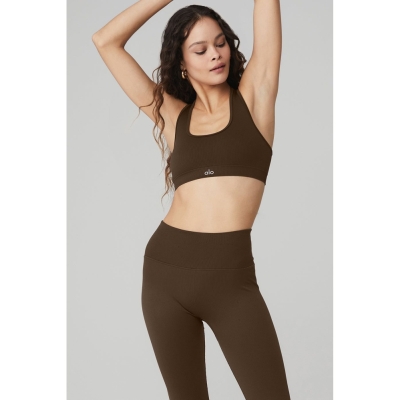 Alo Yoga Seamless Gerippt BHs Damen Kaffee | EMXLGV380