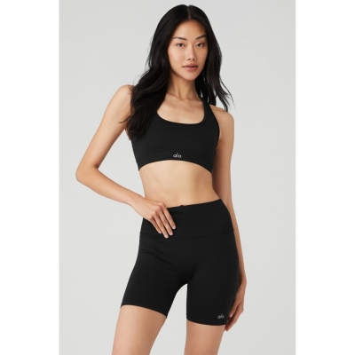 Alo Yoga Seamless Gerippt BHs Damen Schwarz | XMWBIK926