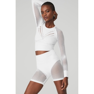 Alo Yoga Seamless Open Air Long Sleeve Damen Weiß | OQCAWP681