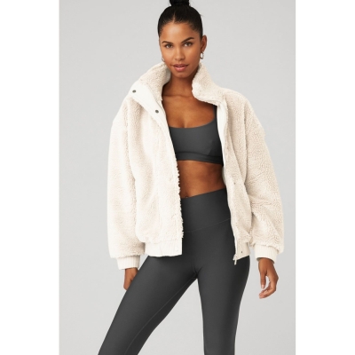 Alo Yoga Sherpa Varsity Jacke Damen Weiß | APOIYK629