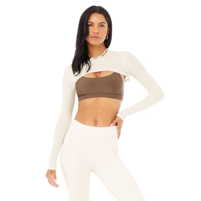 Alo Yoga Thrill Seeker Shrug Crop Tops Damen Weiß | RBVSEO195