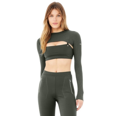 Alo Yoga Thrill Seeker Shrug Crop Tops Damen Dunkelgrün | UGLZEP197