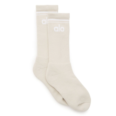 Alo Yoga Throwback Socken Damen Beige Weiß | WMAODY534