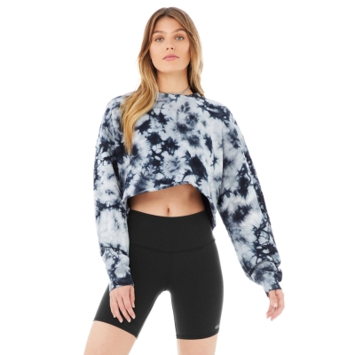 Alo Yoga Tie-Dye Extreme Crop Crew Neck Sweatshirts Damen Navy Grau | YDGUFK534