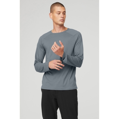 Alo Yoga Triumph Tee Long Sleeve Herren Blau | RLNCXI502