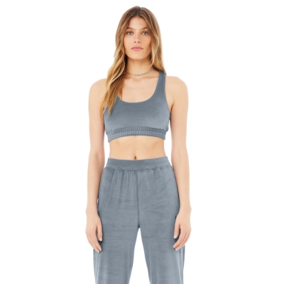 Alo Yoga Velour Glimmer Scoop Neck BHs Damen Blau | LDHBVQ563