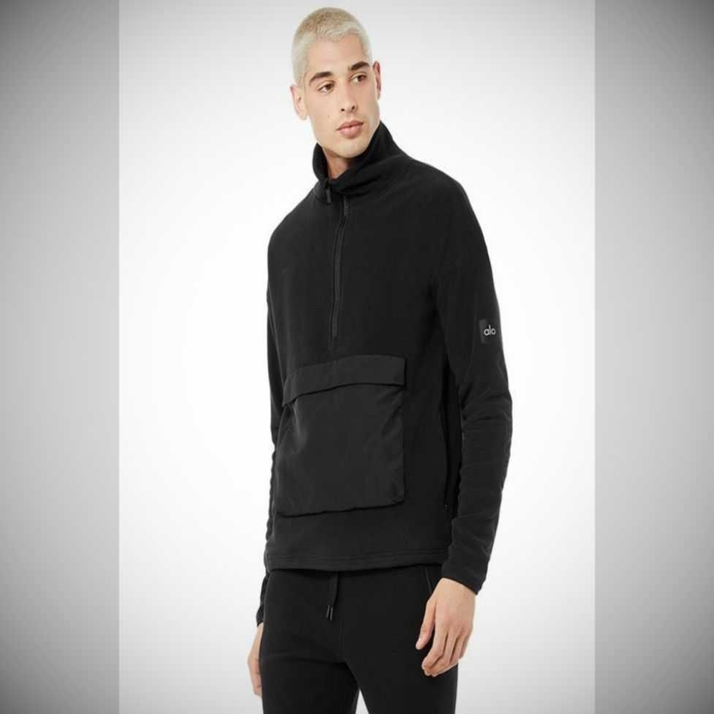 Alo Yoga 1/2 Zip Mammoth Polar Oberbekleidung Herren Schwarz | OUIACF245