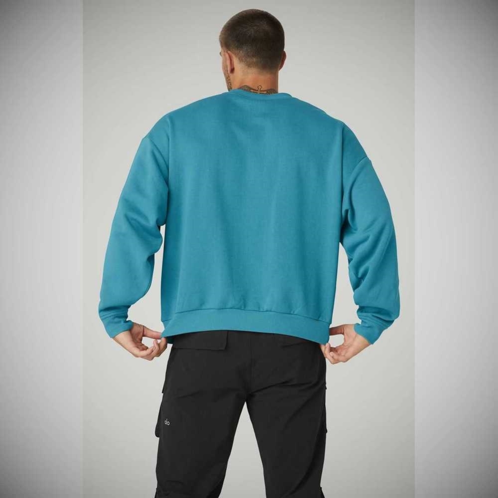 Alo Yoga Accolade Crew Neck Oberbekleidung Herren Blau | JWDAOF219