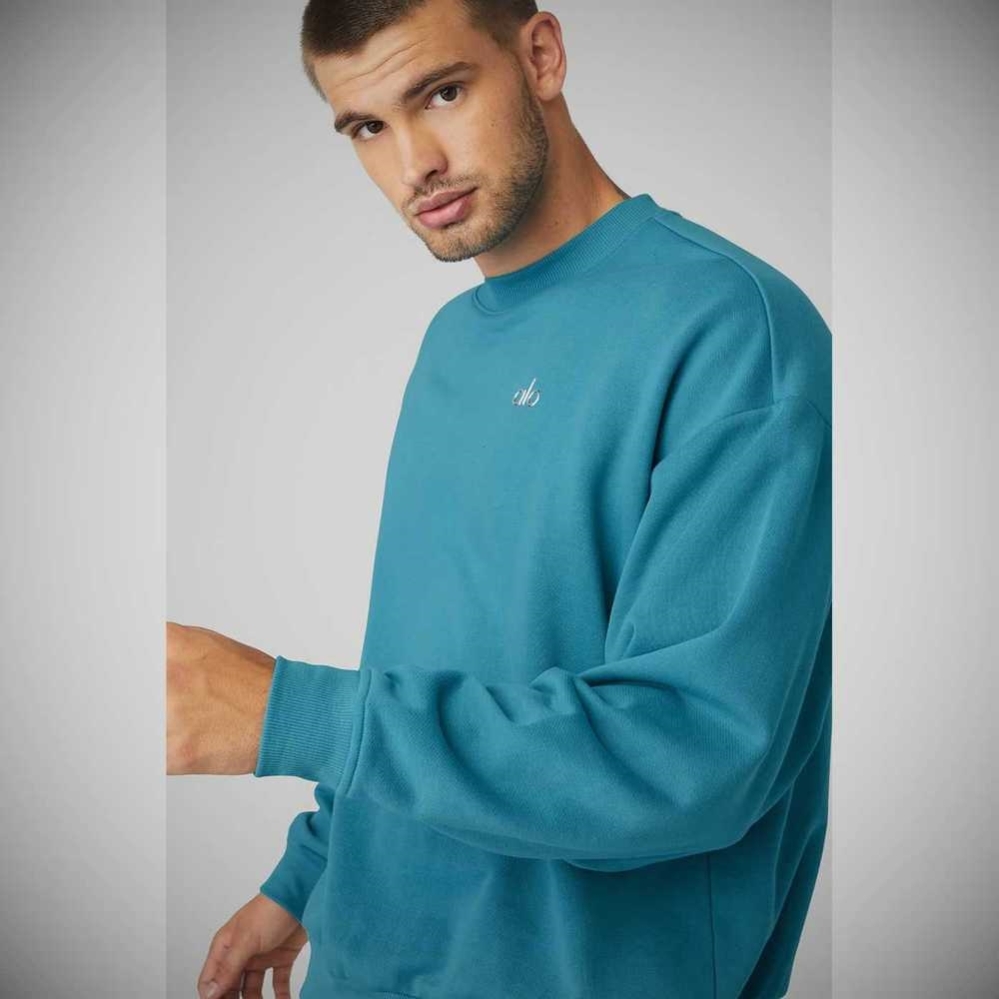 Alo Yoga Accolade Crew Neck Oberbekleidung Herren Blau | JWDAOF219