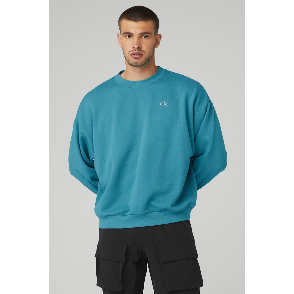 Alo Yoga Accolade Crew Neck Oberbekleidung Herren Blau | JWDAOF219