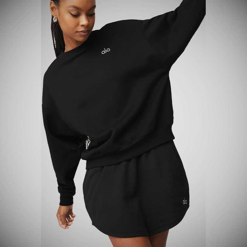 Alo Yoga Accolade Crew Neck Pullover Damen Schwarz | KNTEOZ483