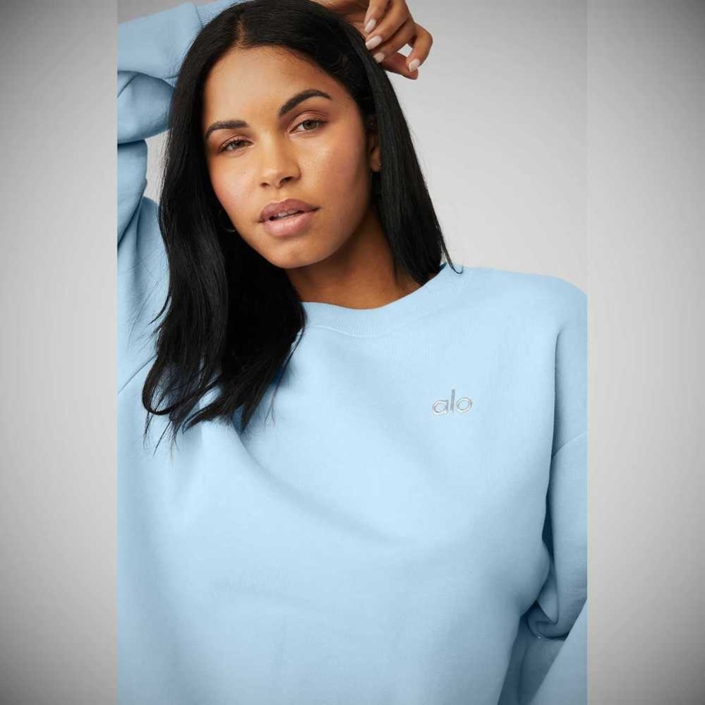 Alo Yoga Accolade Crew Neck Pullover Damen Blau | LCIEMJ695