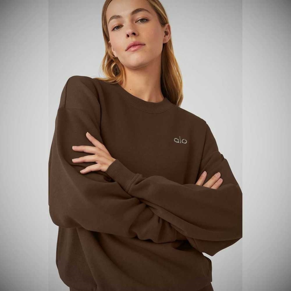 Alo Yoga Accolade Crew Neck Pullover Damen Kaffee | MZOGIS732