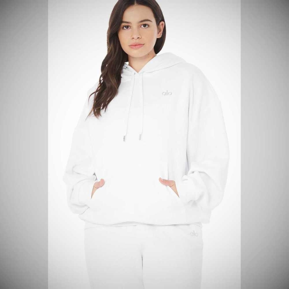 Alo Yoga Accolade Hoodie Damen Weiß | DZHGBK721