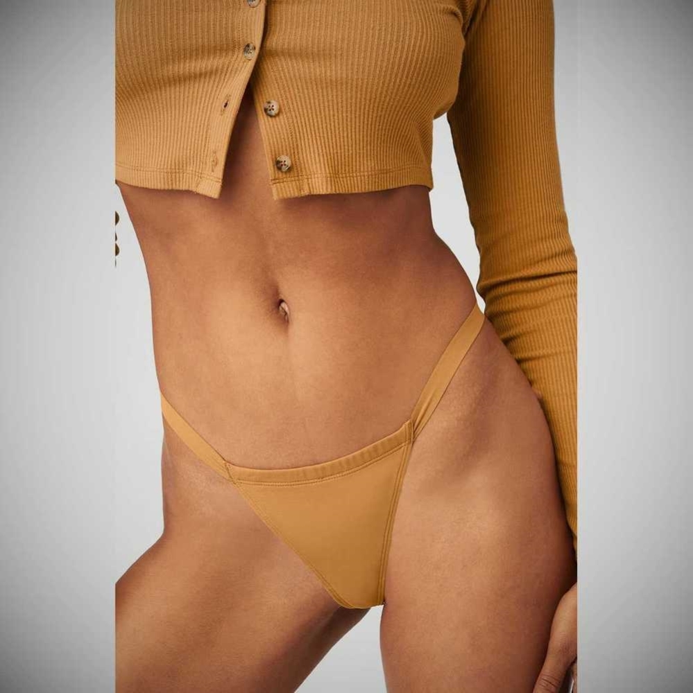 Alo Yoga Airbrush Invisible String Tanga Unterwäsche Damen Toffee | JNOVCF076