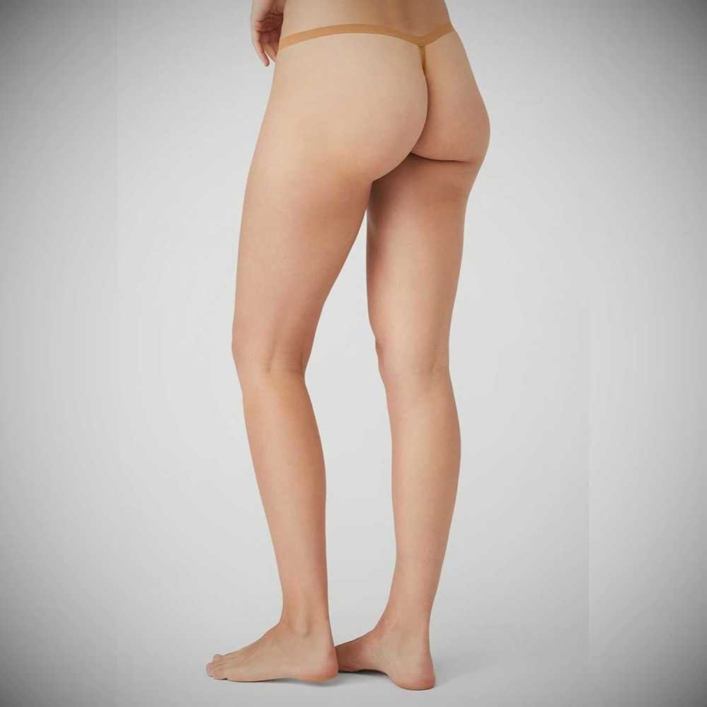 Alo Yoga Airbrush Invisible String Tanga Unterwäsche Damen Sand | YGFHJN769