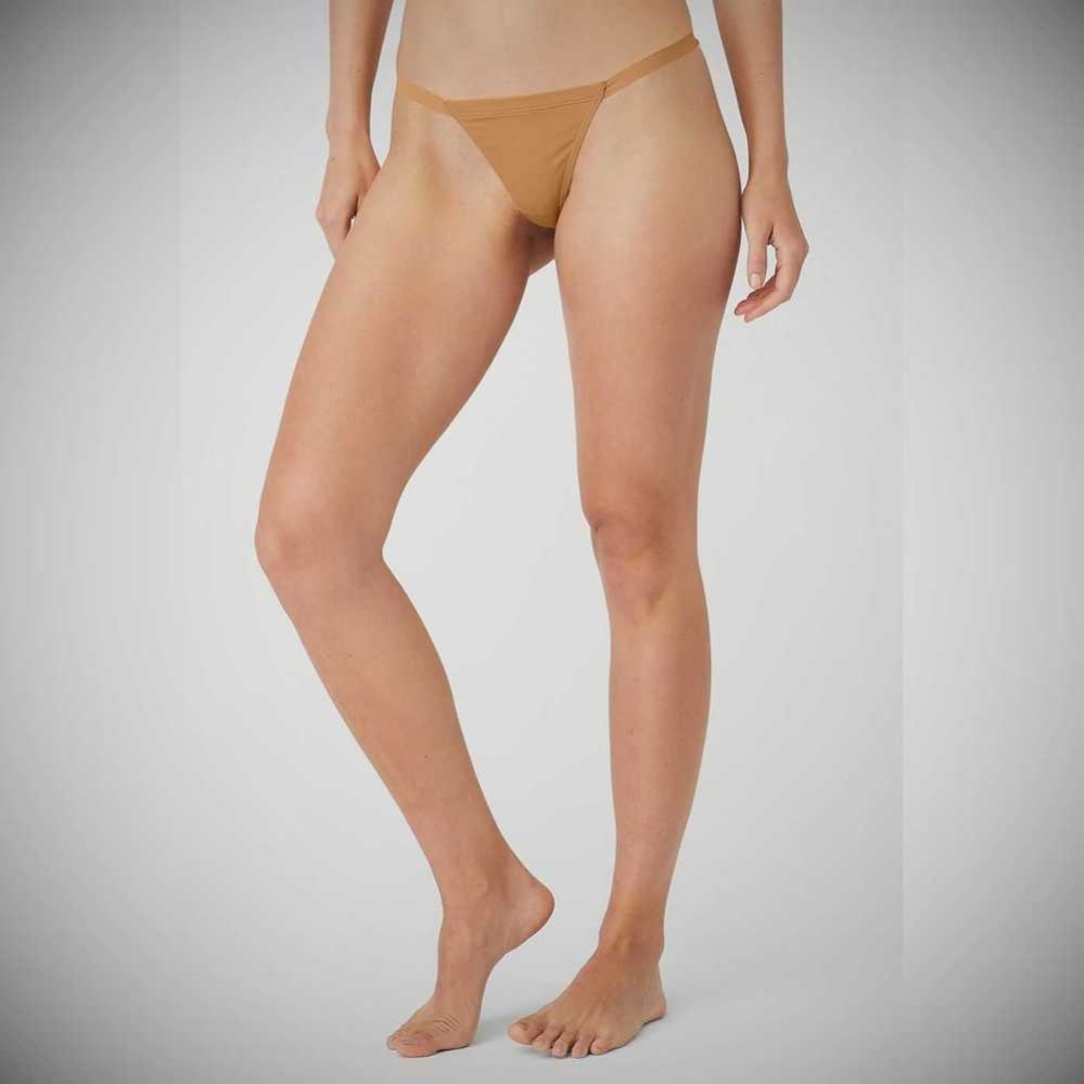 Alo Yoga Airbrush Invisible String Tanga Unterwäsche Damen Sand | YGFHJN769