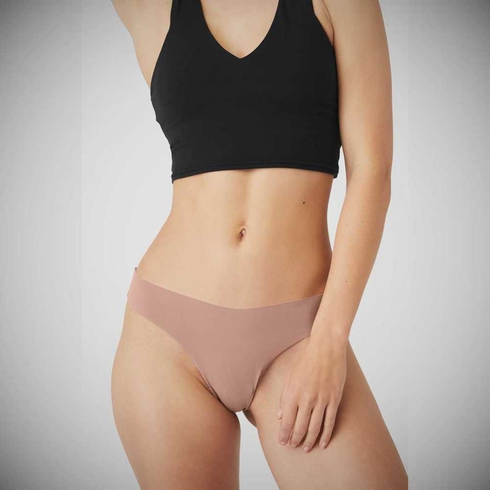 Alo Yoga Airbrush Invisible Tanga Unterwäsche Damen Smoky Quartz | GQDHPC532