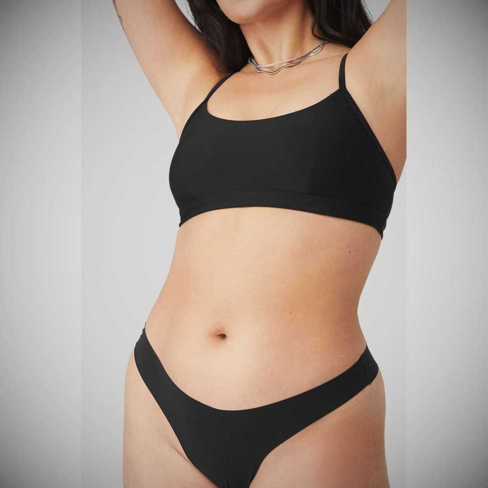 Alo Yoga Airbrush Invisible Tanga Unterwäsche Damen Schwarz | IBRJHV492