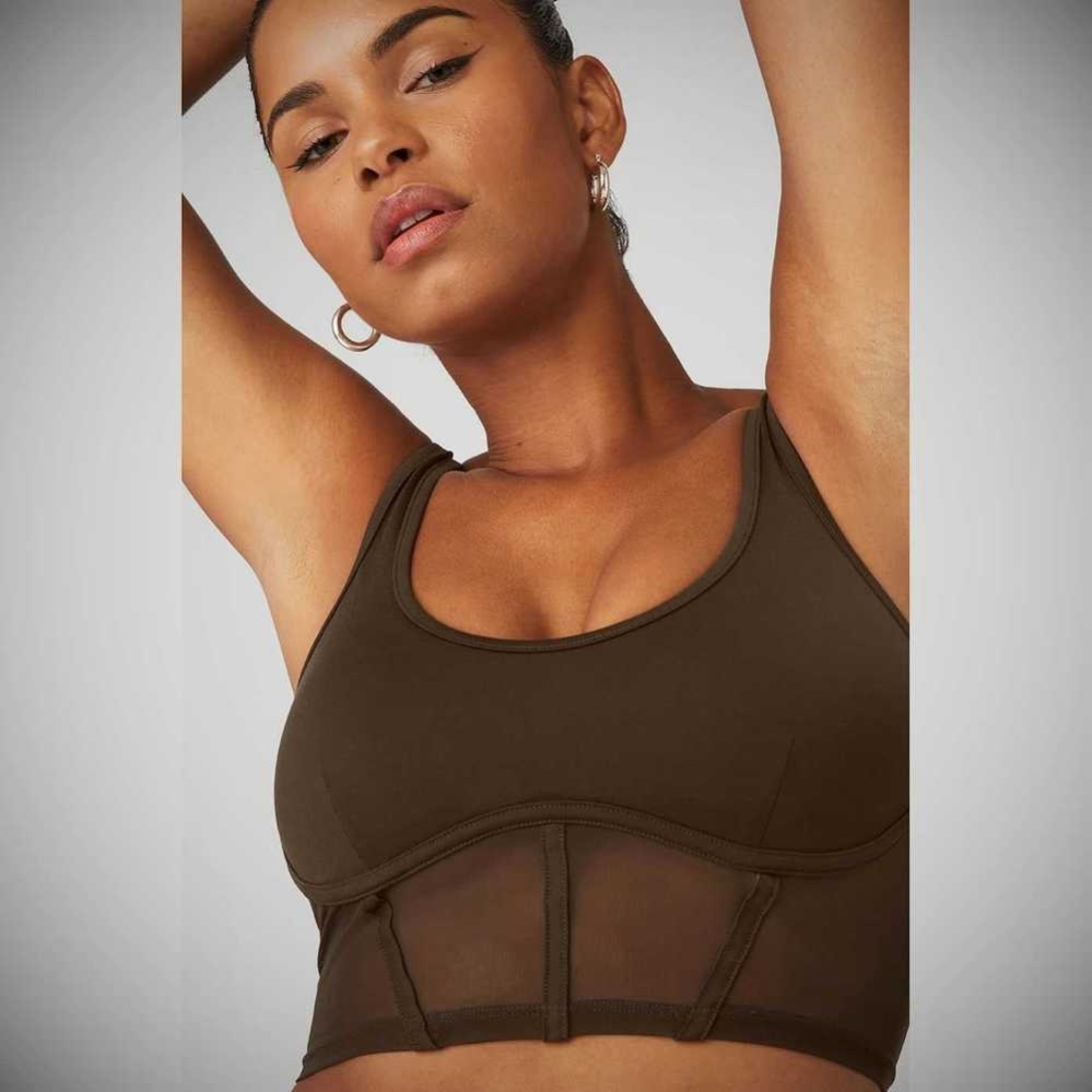 Alo Yoga Airbrush Mesh Corset Muskelshirt Damen Kaffee | AJCFGQ673