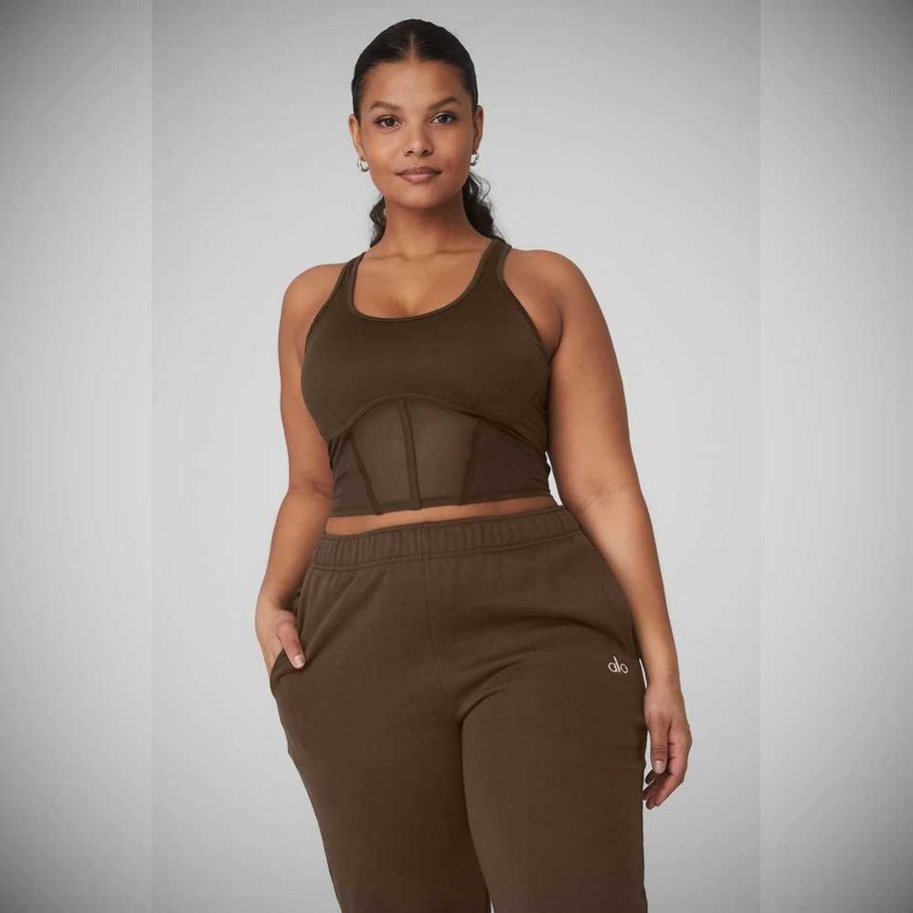 Alo Yoga Airbrush Mesh Corset Muskelshirt Damen Kaffee | AJCFGQ673