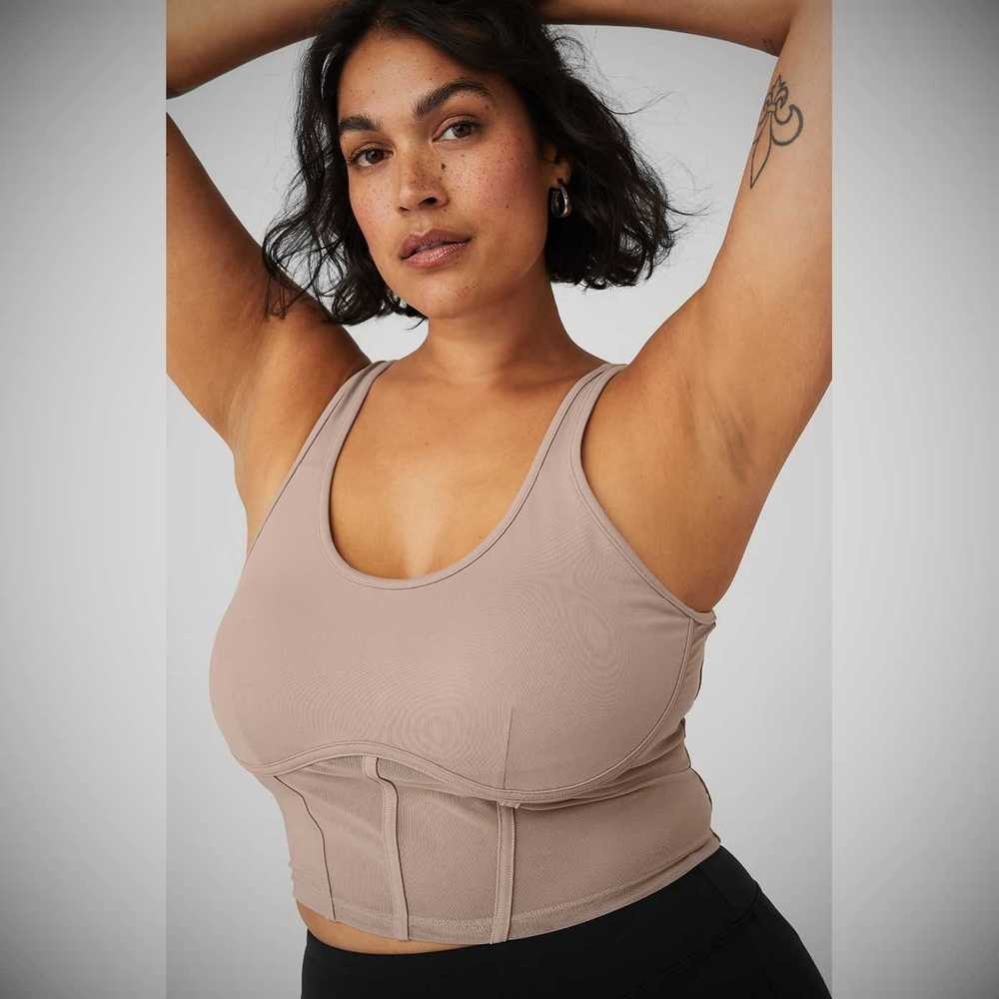 Alo Yoga Airbrush Mesh Corset Muskelshirt Damen Grau Braun | KVZCHI194