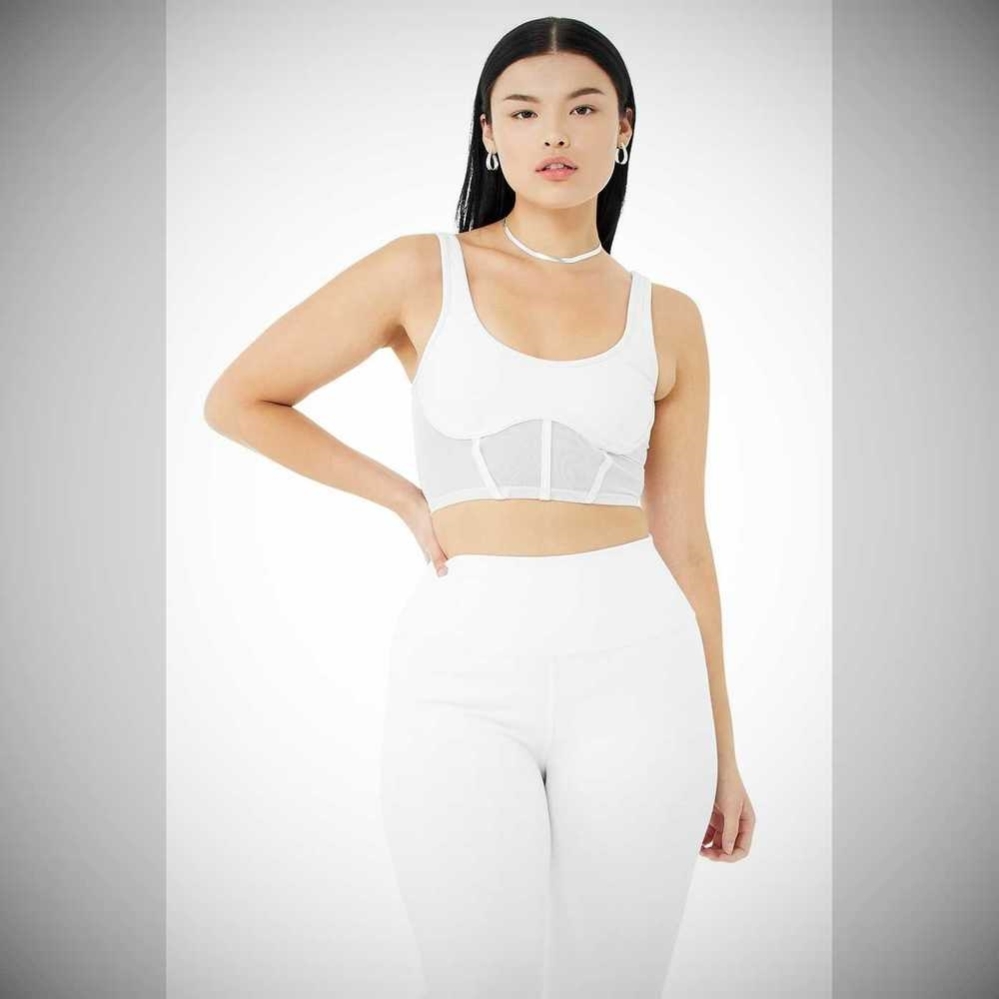 Alo Yoga Airbrush Mesh Corset Muskelshirt Damen Weiß | YLOCUI374