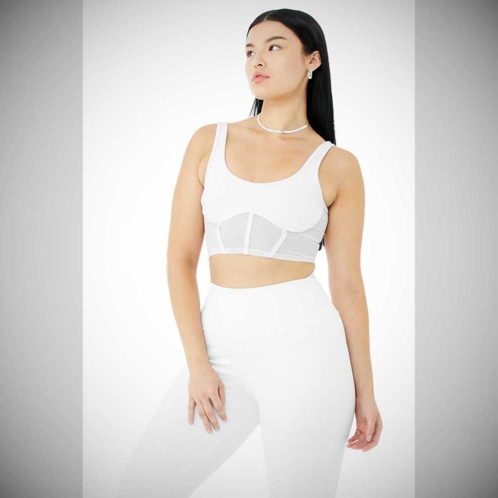 Alo Yoga Airbrush Mesh Corset Muskelshirt Damen Weiß | YLOCUI374