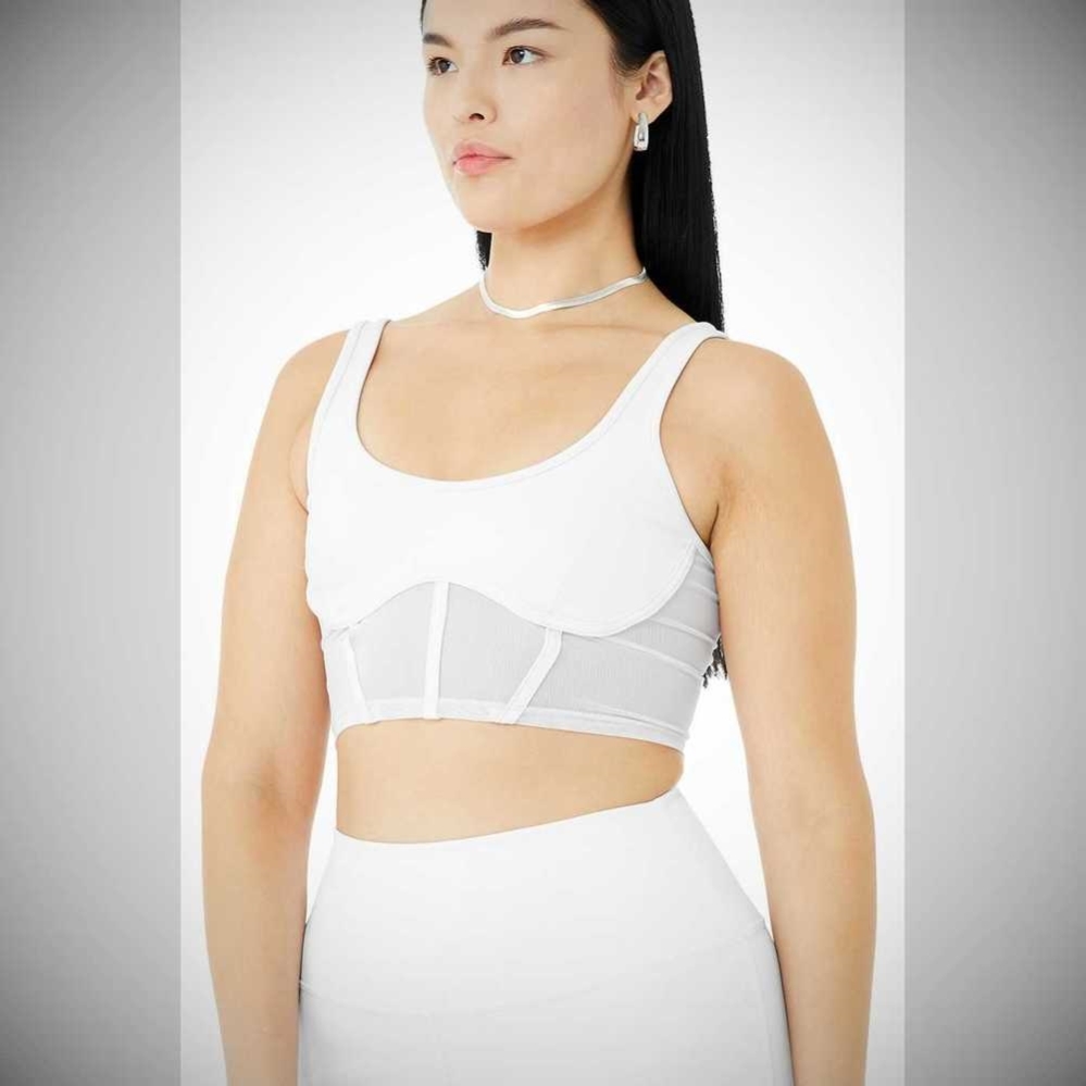 Alo Yoga Airbrush Mesh Corset Muskelshirt Damen Weiß | YLOCUI374