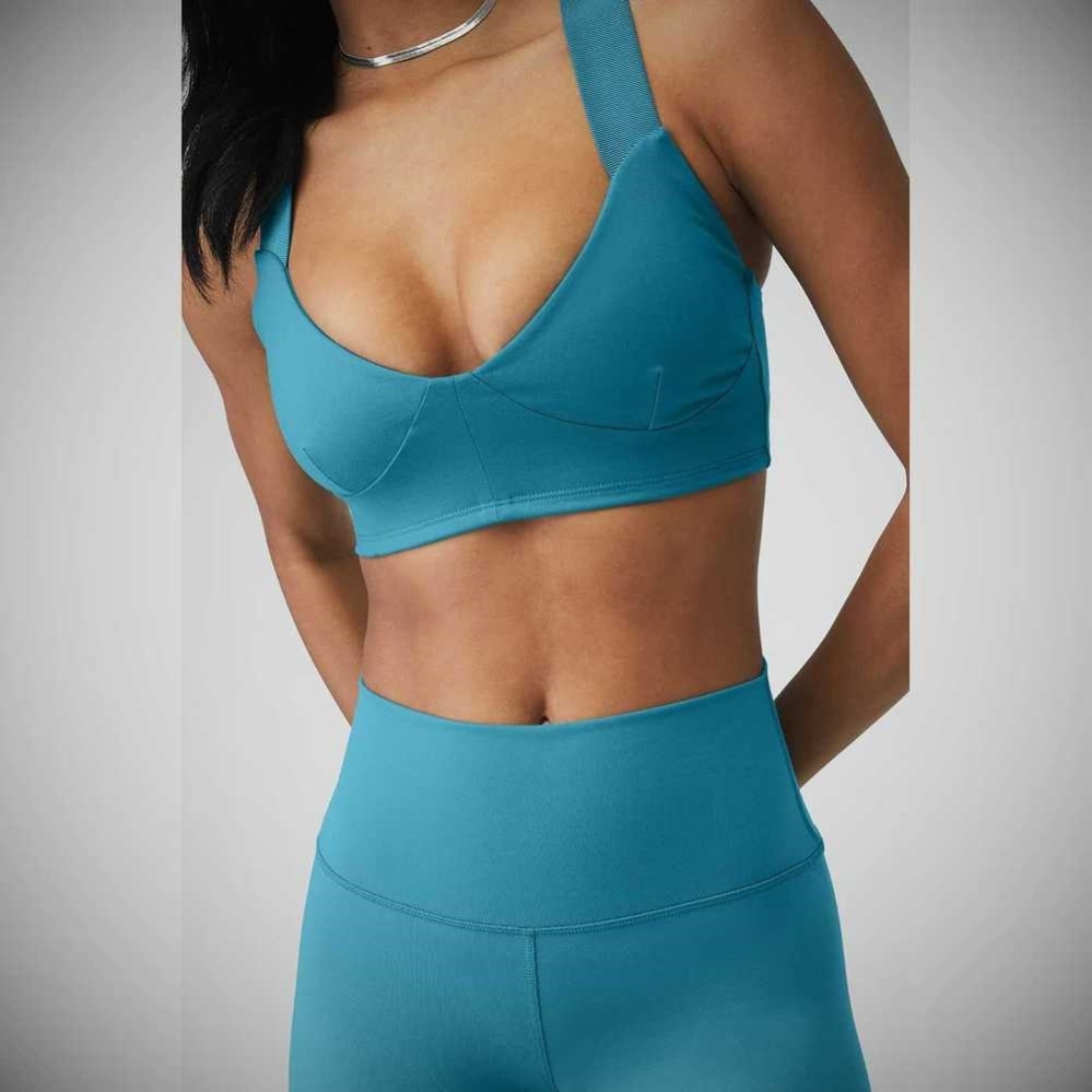 Alo Yoga Airbrush Rev It Up BHs Damen Blau | YSDWVZ419