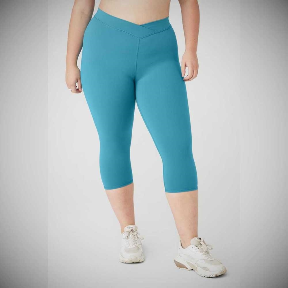 Alo Yoga Airbrush V-Cut Define Caprihose Damen Blau | UXMRFH035