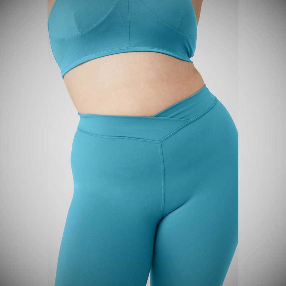 Alo Yoga Airbrush V-Cut Define Caprihose Damen Blau | UXMRFH035