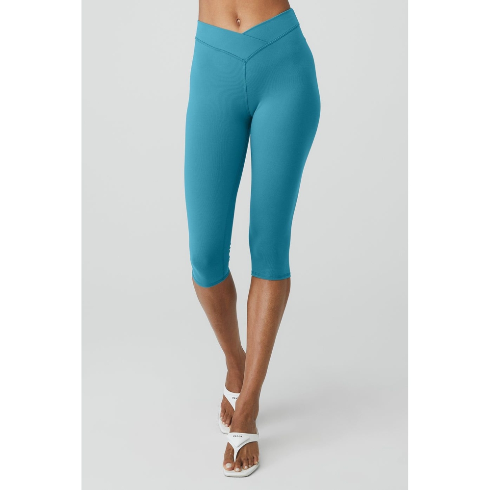 Alo Yoga Airbrush V-Cut Define Caprihose Damen Blau | UXMRFH035