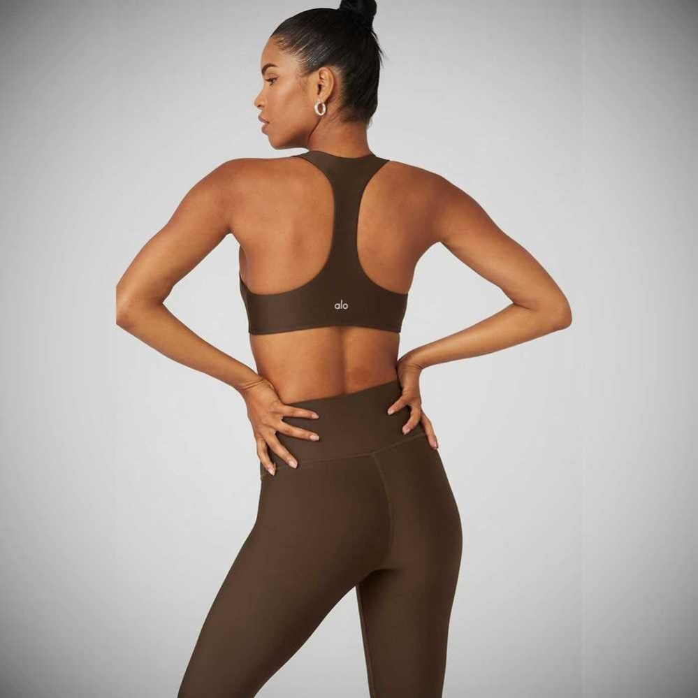 Alo Yoga Airlift Advantage Racerback BHs Damen Kaffee | HEKMJQ068