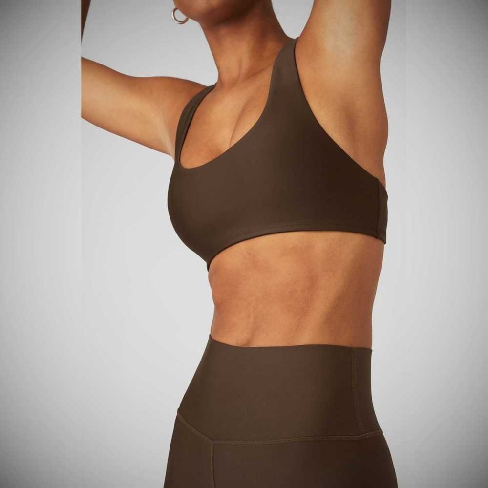 Alo Yoga Airlift Advantage Racerback BHs Damen Kaffee | HEKMJQ068