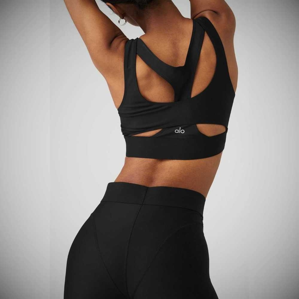 Alo Yoga Airlift Cutaway BHs Damen Schwarz | UJYOKD169