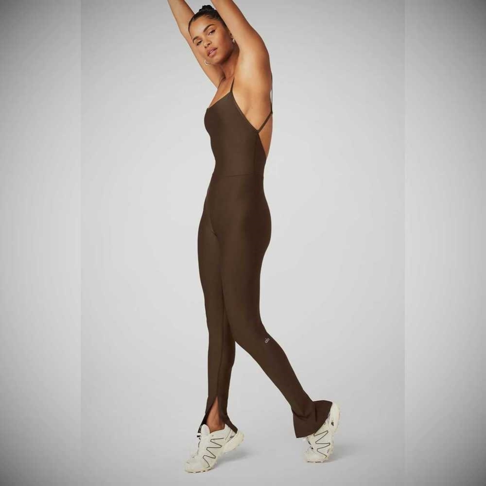 Alo Yoga Airlift Disco Daze Onesies Damen Kaffee | FQRWHN642