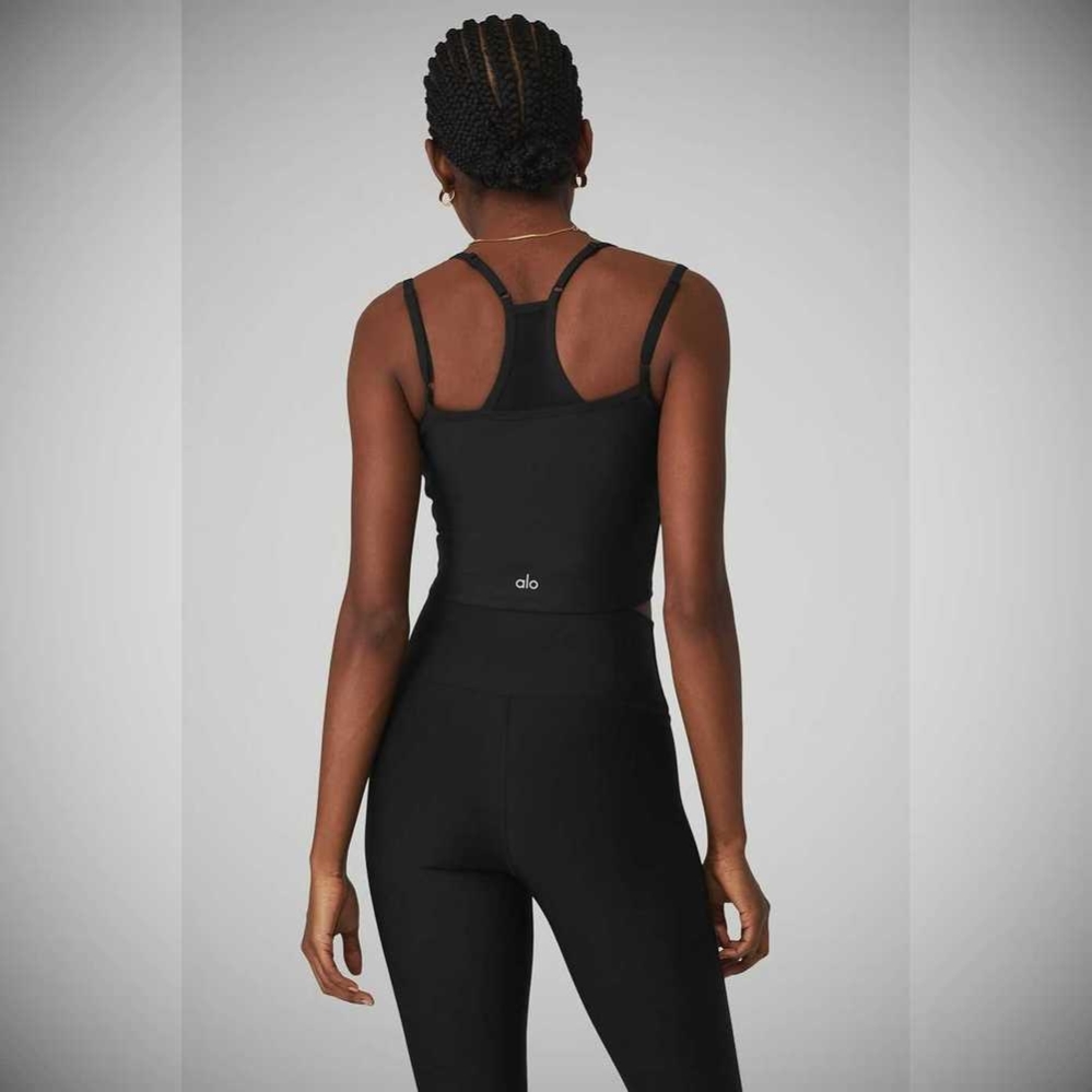 Alo Yoga Airlift Double Check Muskelshirt Damen Schwarz | SRPABE761