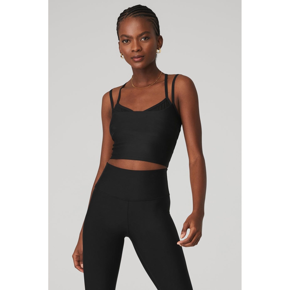 Alo Yoga Airlift Double Check Muskelshirt Damen Schwarz | SRPABE761