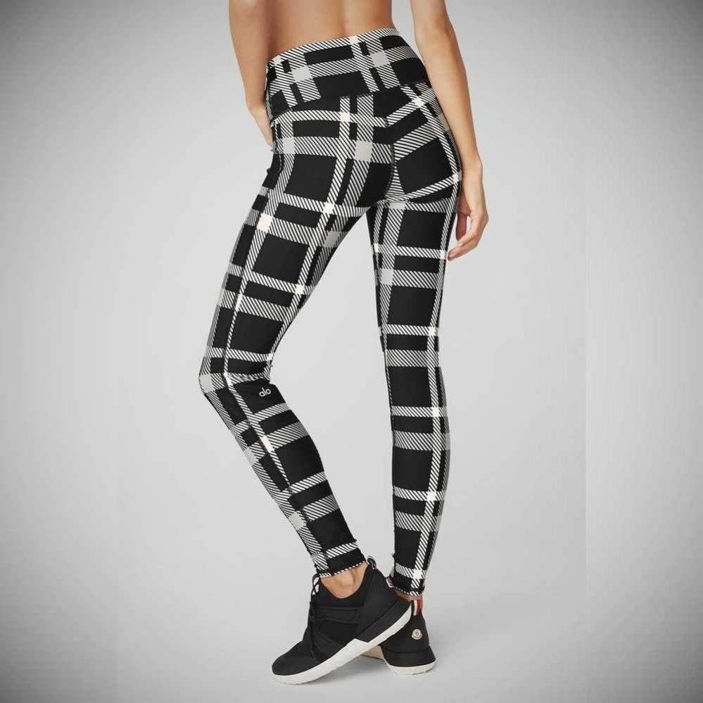 Alo Yoga Airlift High-Taille Magnified Plaid Leggings Damen Schwarz Weiß | GNWPAL896