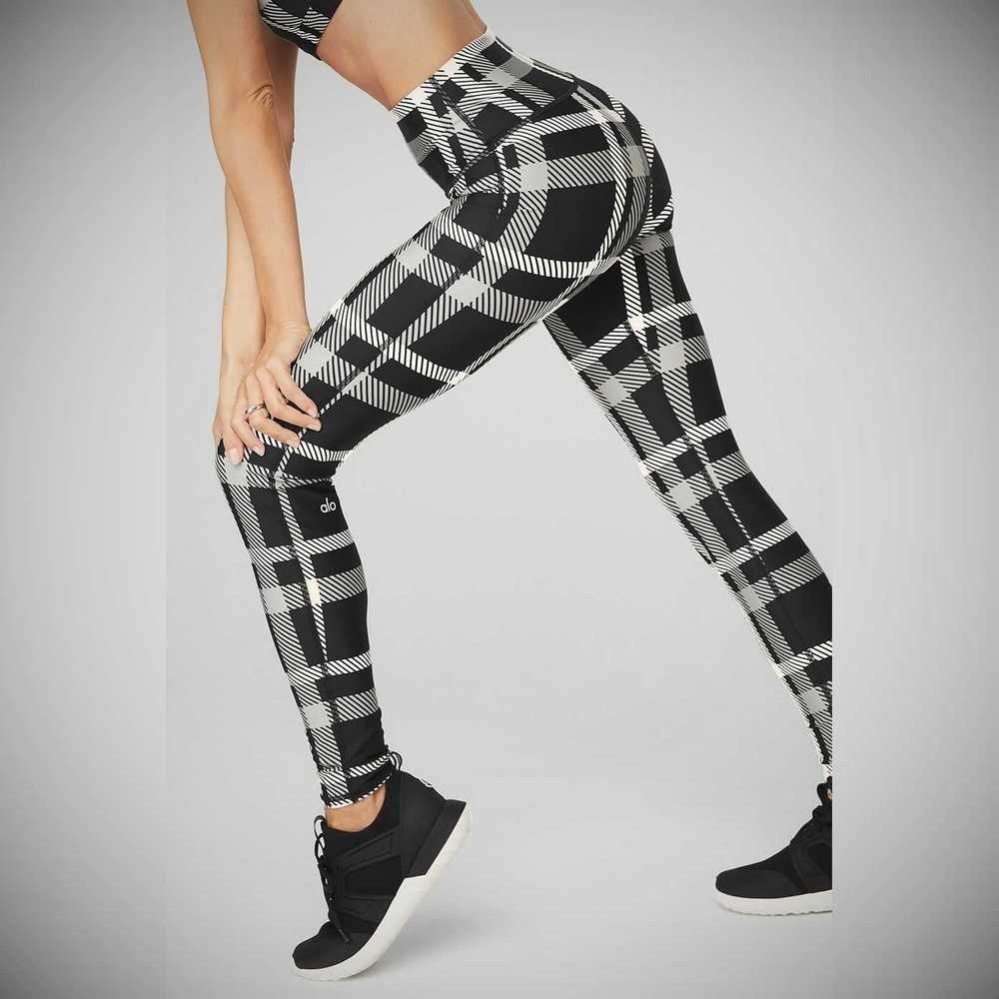 Alo Yoga Airlift High-Taille Magnified Plaid Leggings Damen Schwarz Weiß | GNWPAL896