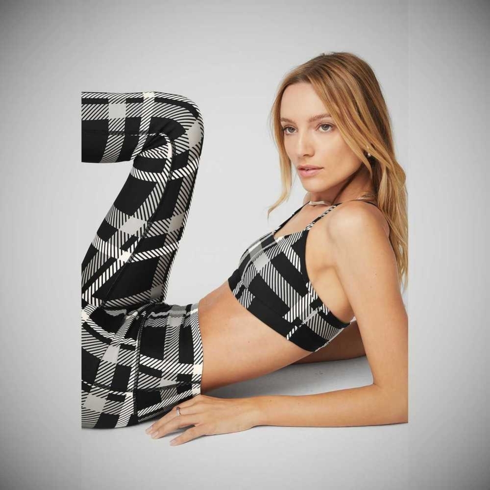 Alo Yoga Airlift High-Taille Magnified Plaid Leggings Damen Schwarz Weiß | GNWPAL896